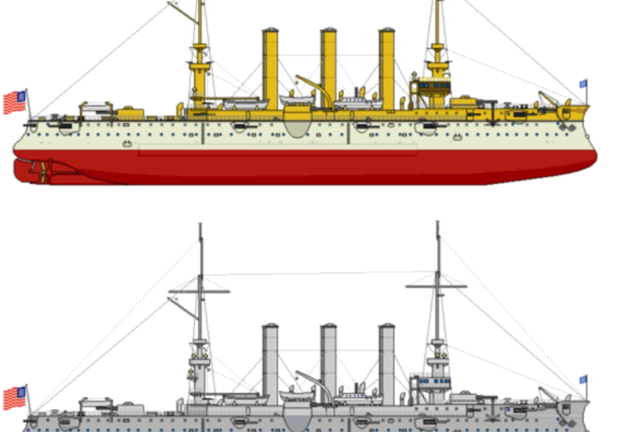 Крейсер USS CA-3 Brooklyn 1893 [Armored Cruiser] - чертежи, габариты, рисунки